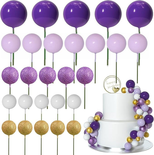 ASTARON 50 Pcs Ball Cake Topper Sticks Mini Balloons for Cake Decorating Supplies Foam Balls Cake decorations for Baby Shower Cake Birthday Cake Toppers Decorations (Purple Series)