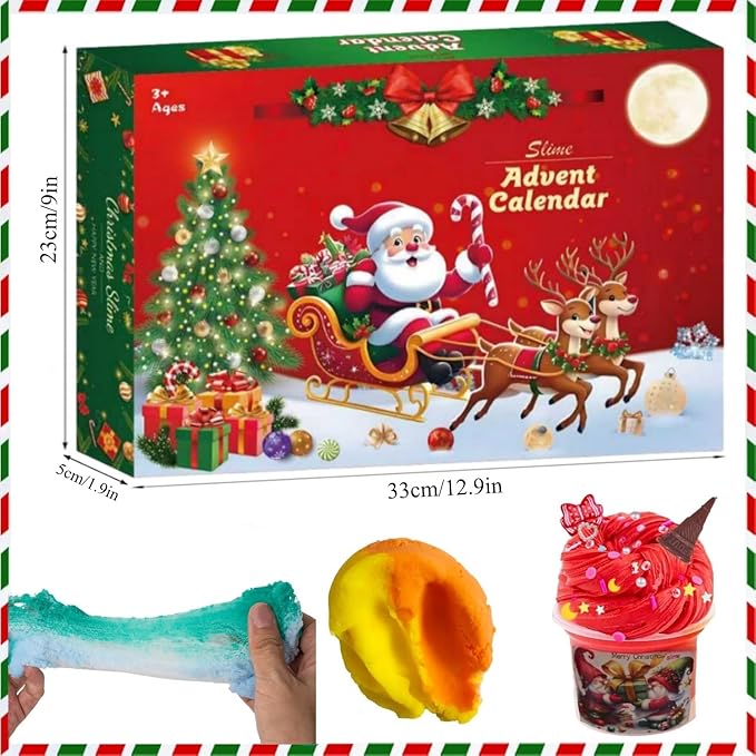 Advent Calendar 2025 Slime-Christmas Countdown Calendar - 24 Days of Surprises with DIY Slime Kit - Funny Christmas Slime Gifts Toy for Kids 4 5 6 7 8 9 10 11 12 Year Old Toddlers Girls Tweens