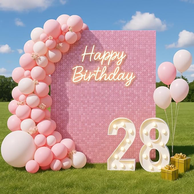 Shimmer Wall Sequin Backdrop, 24pcs Square Shimmer Wall Sequin Backdrop, DIY Party Shiny Decor for Wedding, Birthday, Anniversary, Graduation, Holiday&Home Background Supplies (Red)