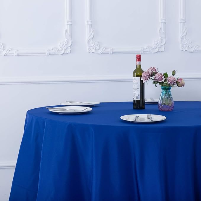 Ascoza 2pack 132 Inch Royal Blue Round Tablecloth in Washable Polyester Fabric for Wedding/Banquet/Restaurant/Parties