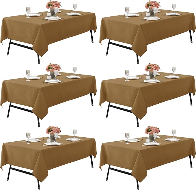 6-Pack 60x144 inch Coffee Table Cloths, Solid Stain and Wrinkle Resistant Oblong Tablecloth, Premium Plain Weave Polyester Fabric Rectangle Table Linen Covers for Hotel, Banquet