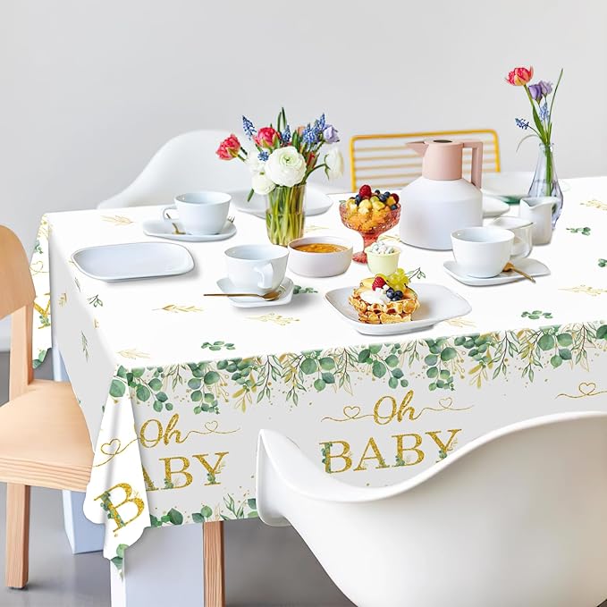 3 Packs Sage Green Tablecloth - Eucalyptus Leaf Table Baby Shower Sage Green Decorations - Oh Baby Baby Shower Decorations - 54 x 108 Inch