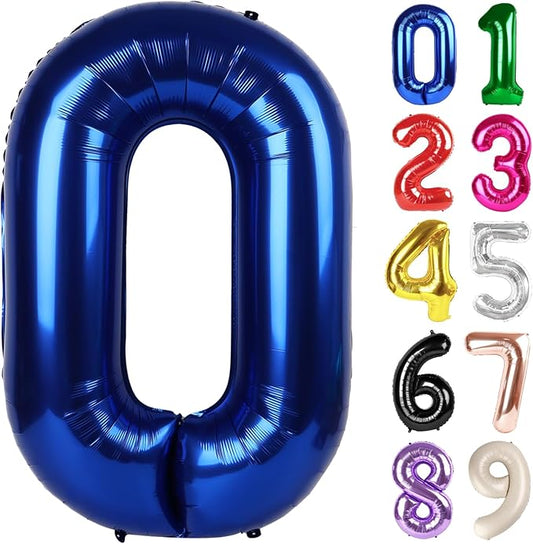 0 Balloon - Night Blue Birthday Number Balloons, 40 Inch Large Foil Balloons for Men Women Boys Girls Night Blue Themed Birthday Decorations