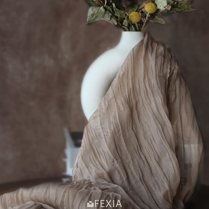 FEXIA 10 Pack Nude Table Runner 35x120 Inches Gauze Table Runner for Bridal Shower Wedding Party First Communion Centerpiece Engagement Boho Table Decoration (Nude)