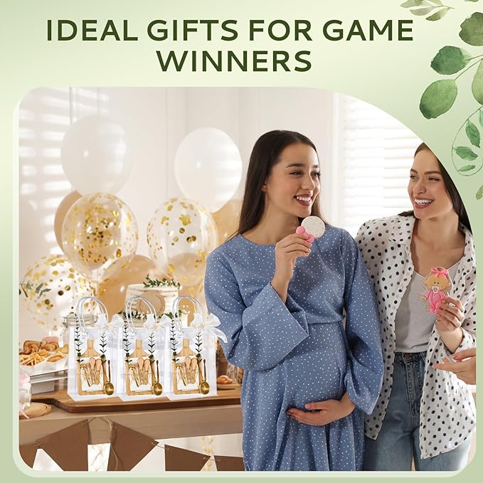 80Pcs Baby Shower Prizes for Game Winners 6 Sets Cheese Board Honey Dipper Stainless Steel Charcuterie Utensils Set Towel Thank You Card and Gift Bags for Baby Shower Wedding Bridal Shower Favors