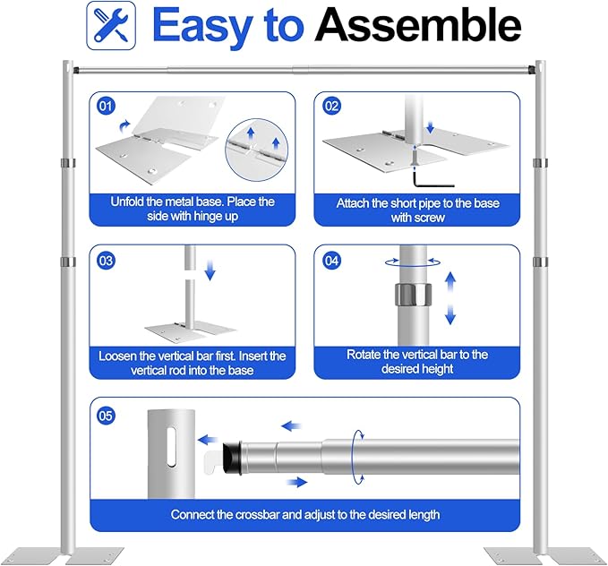 FUDESY Pipe and Drape Stand Kit, 10x10ft Heavy Duty Adjustable Metal Backdrop Frame for Photography, Wedding Parties, Decoration