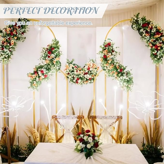 Metal Arch Stand and Cover Set,1 Dusty Blue Spandex Fitted Backdrop with 1 Gold Wedding Arched Stand Frame for Parties Birthday Baby Shower Bridal Banquet Decoration (6.6FT)