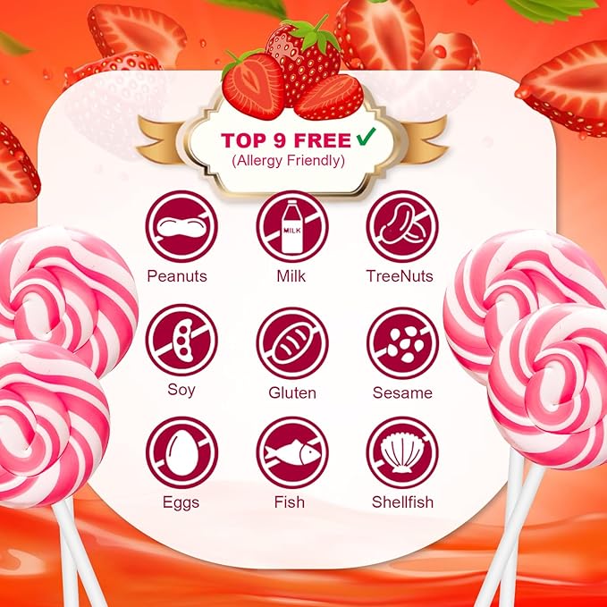 32 Counts Pink Swirl Lollipops, Princess Candy Individually Wrapped Suckers, Strawberry Flavor Suckers for Wedding Favors, Bridal Shower, Baby Girl Birthday Party, Valentines Day Gift, Gender Reveal