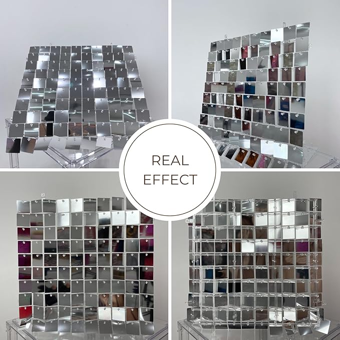 Shimmer Wall Sequin Backdrop, 24pcs Square Shimmer Wall Sequin Backdrop, DIY Party Shiny Decor for Wedding, Birthday, Anniversary, Graduation, Holiday&Home Background Supplies (Sliver Gold)