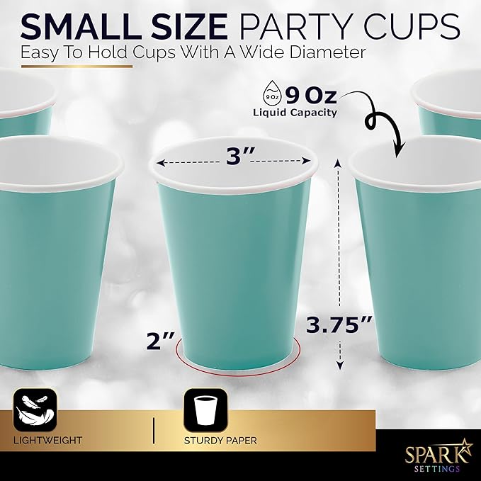 Disposable Paper Cups, 9 oz. Light Blue Paper Coffee Cups, Strong and Sturdy Coffee Disposable Cups for Party, Wedding, Thanksgiving Day, Christmas, Halloween Hot Cups, Pack of 20