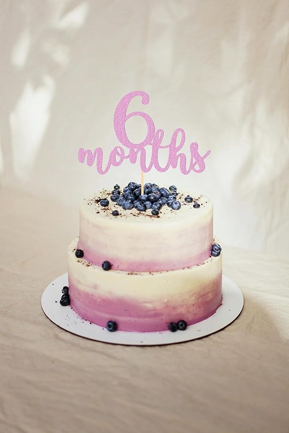 6 Months Cake Topper - Golden Glitter 1/2 Birthday Cake Decorations, Perfect for Baby Shower/Gender Reveal Party/Baby Party Photo Booth Props (Purple)