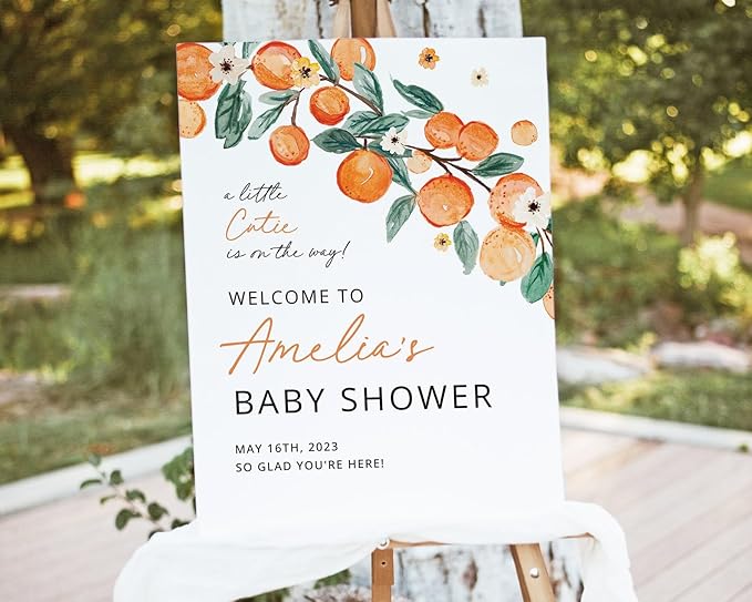A Little Cutie Is on the Way Baby Shower Welcome Sign Template, Editable Citrus Baby Shower Sign, Orange Blossom Welcome Sign, Baby Shower Signs, Personalized Baby Shower Sign, Baby Shower Yard Signs, Customized Baby Shower Sign