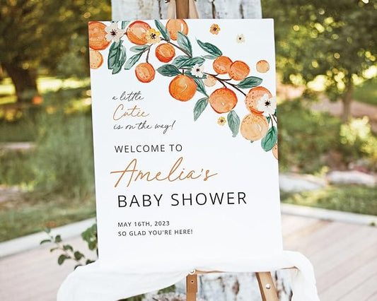 A Little Cutie Is on the Way Baby Shower Welcome Sign Template, Editable Citrus Baby Shower Sign, Orange Blossom Welcome Sign, Baby Shower Signs, Personalized Baby Shower Sign, Baby Shower Yard Signs, Customized Baby Shower Sign