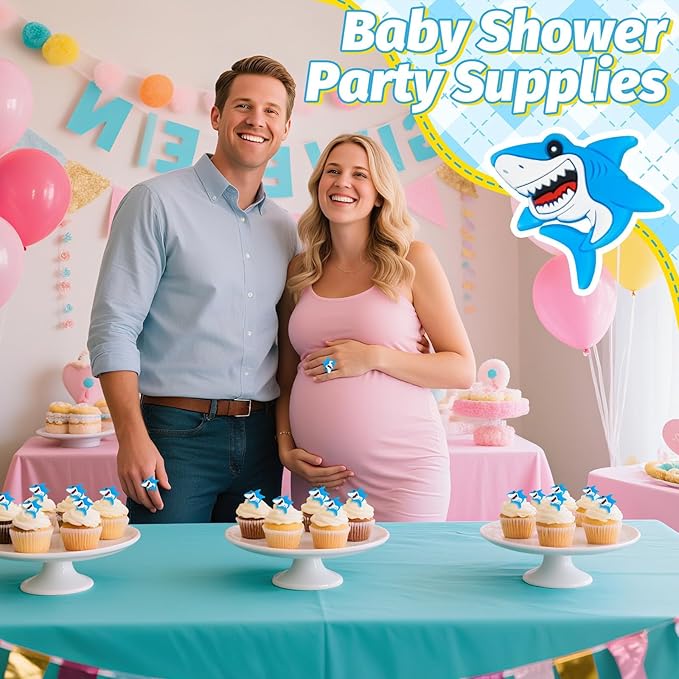 24 PCS Shark Cupcake Toppers Shark Fin Cake Toppers for Ocean Animals Theme Party Supplies Family Baby Shower Birthday Summer Holiday Beach Decorations