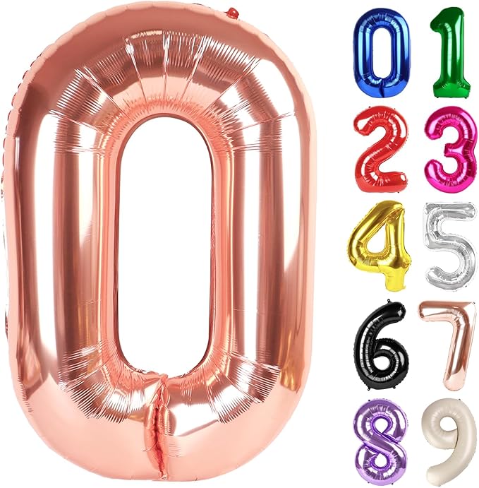 0 Balloon - Rose Gold Birthday Number Balloons, 40 Inch Large Foil Balloons for Men Women Boys Girls Rose Gold Themed Birthday Decorations