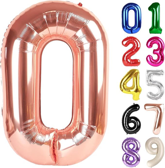 0 Balloon - Rose Gold Birthday Number Balloons, 40 Inch Large Foil Balloons for Men Women Boys Girls Rose Gold Themed Birthday Decorations