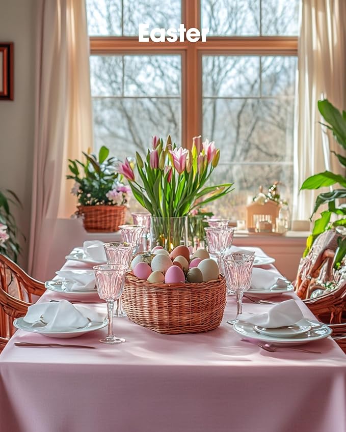 Pureegg Plastic Table Cloth Disposable 6 Pack, 54 x 108 Inch Table Cloths, Easter Party, Valentines, Mothers Day Decorations, Tablecloths, Rectangle, Pastel Plastic Cover, Waterproof, Pink