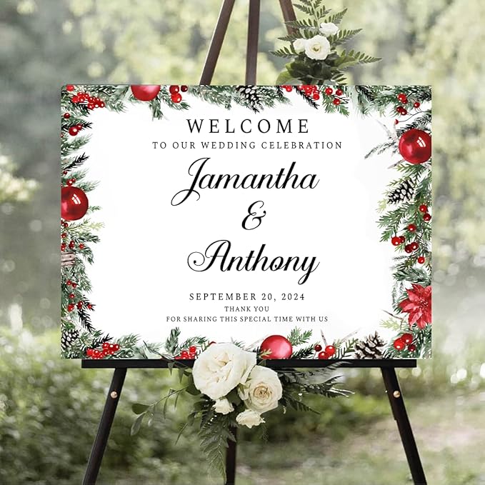 Personalized Christmas Wedding Welcome Sign, Holiday Welcome Sign, Tis the Season to be Married Sign, Winter Wedding Sign, Winter Wedding Decor, Custom Christmas Wedding Sign #16