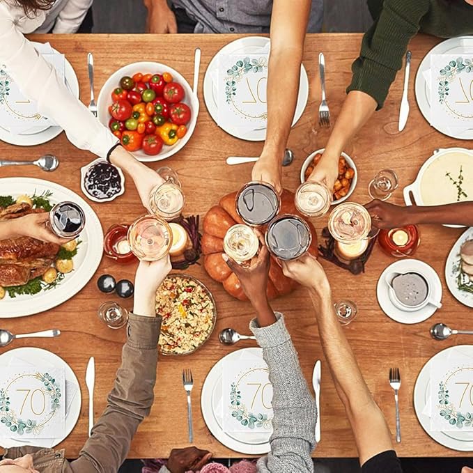 70th Birthday Napkins, 40 Pack of 70th Anniversary Napkins Decorations for Men and Women, 3-Ply White Cheers to 70 Years Napkin, Birthday Wedding Anniversary Party Napkin