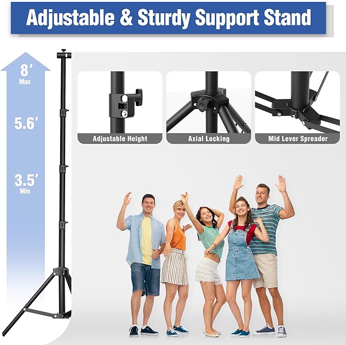 Backdrop Stand 10 x 8 FT for Photography Studio, Telescopic Adjustable Background Stand for Parties, Photoshoot Backdrop Stand with Spring Clamps, Sandbags, Carry Bag