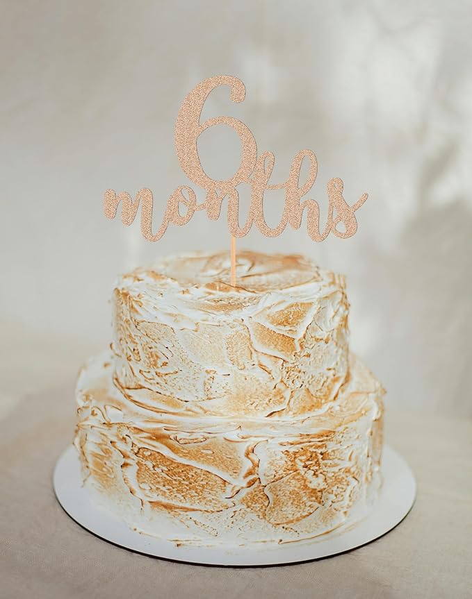 6 Months Cake Topper - Golden Glitter 1/2 Birthday Cake Decorations, Perfect for Baby Shower/Gender Reveal Party/Baby Party Photo Booth Props (Rose Gold)
