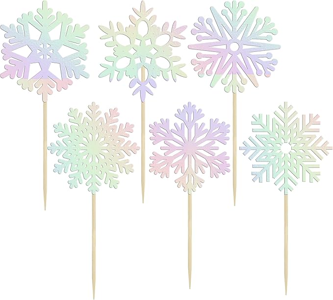 36Pcs Snowflake Cupcake Toppers Laser Silver Glitter Snowflake Cake Toppers Frozen Cake Decorations for Baby Shower Winter Wonderland Christmas Party Cake Decoration Supplies