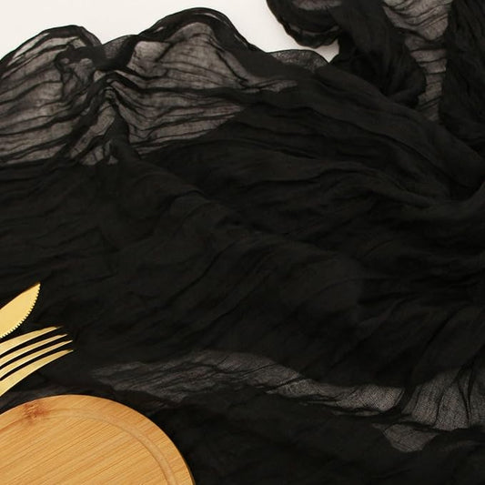 FEXIA Black Cheesecloth Table Runner Cheese Cloth Runner 35x120 Inches Gauze Gothic Decor for Rustic Farmhouse Baby Shower Halloween Home Decor