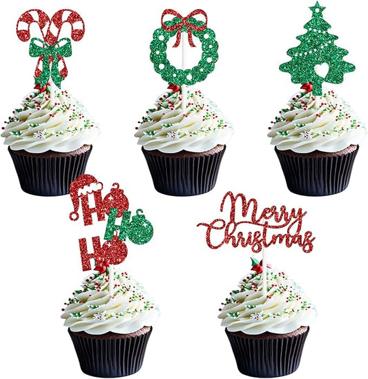 Merry Christmas Cupcake Toppers, Merry Christmas, Ho Ho Ho, Xmas Food Picks, Xmas Holiday Birthday Baby Shower Party Decorations 15 PCS