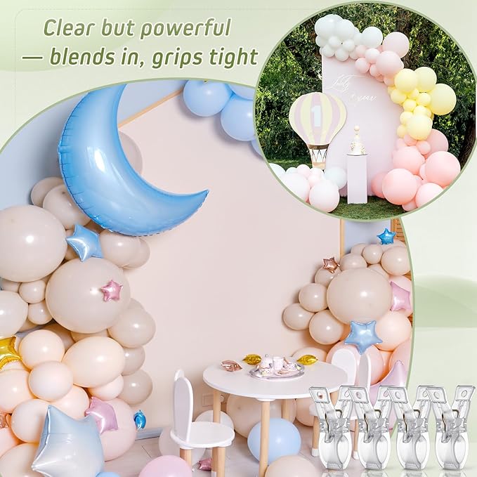 LemonRoad 16 Pcs 2.6" Clips for Balloon Arch Clear Heavy Duty 1.2" Jaw Opening Spring Clamps for Christmas Balloon Arch, Tablecloth Clip, Backdrop Stand for Wedding Photography Studio Home Decorations