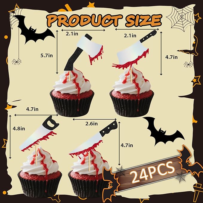 Halloween Cupcake Toppers, 24 Pcs Halloweens Birthday Decorations Halloween Party Decorations Halloween Birthday Party Supplies