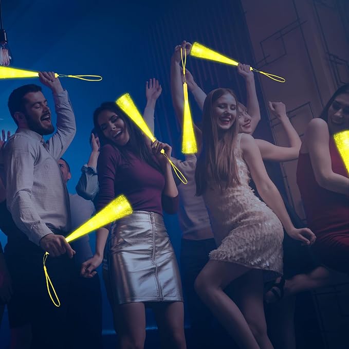 48 PCS Yellow Glow Fiber Wands Sticks LED Light Wands 3 Modes Flashing Fiber Optic Light Rod Bulk Fiber Optic Wands Glow in The Dark Party Favors for Bar Wedding Party Supplies