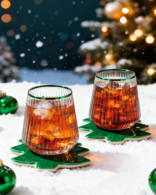 BESTSTAR 36 Pcs 12 oz Plastic Clear Green Rim Ribbed Wine Glasses, Origami Ripple Disposable Champagne Glasses Elegant Whiskey Glasses Ideal for Weddings, Bars, Christmas, Pool Party, Daily Use