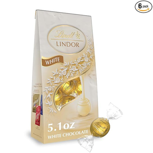 Lindt LINDOR White Chocolate Truffles, White Chocolate Candy with Smooth, Melting Truffle Center, Great for Gift Giving, 5.1 oz. Bag (6 Pack)