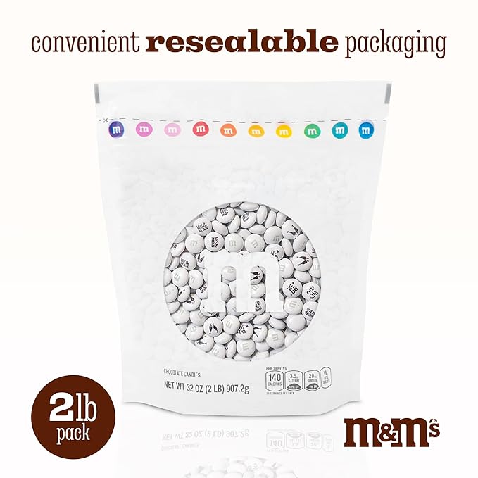 M&M’S WORLD Mrs. and Mrs. Milk Chocolate Candy, 2 lbs Bulk Candy for Wedding Decorations, Unique Favors, or Cake Topper