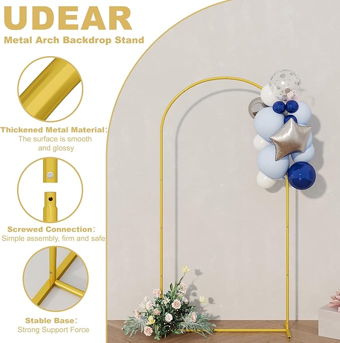 UDEAR 6.6FT Metal Arch Backdrop Stand,for Wedding Backgrounds Climbing Plants Event Decorations Outdoor Ceremonies,Gold