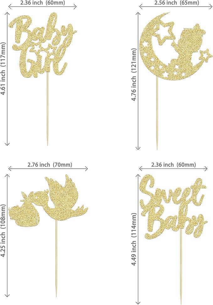 24Pcs Babyshower Girl Cupcake Toppers Glitter Moon Star Sweet Baby Gender Reveal Cupcake Picks Baby Shower Kids Girls Birthday Party Cake Decorations Supplies Gold