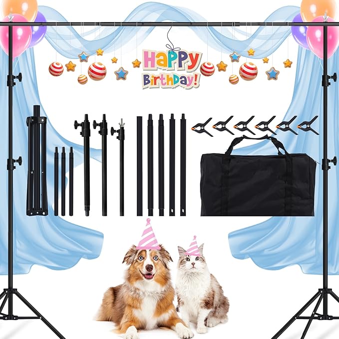Backdrop Stand, 8.5x10ft(2.6x3m) Photo Studio Adjustable Background Stand Support Kit with 5 Crossbars, 6 Backdrop Clamps and and Carrying Bag for for Photo Video Shooting, Parties, Wedding
