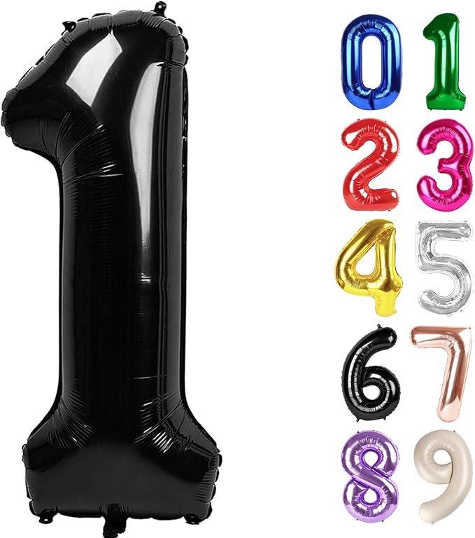 1 Balloon - Black Birthday Number Balloons, 40 Inch Large Foil Balloons for Men Women Boys Girs Black Themed Birthday Decorations