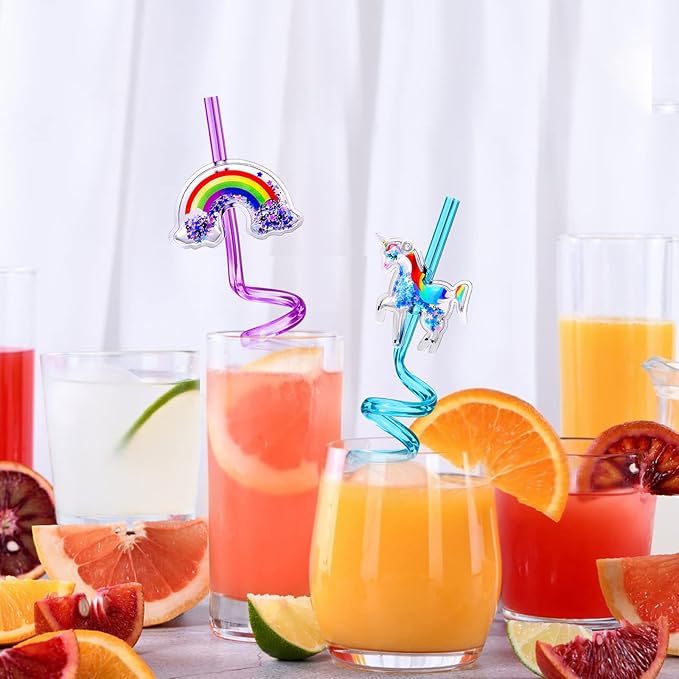 24 Glitter Unicorn Birthday Party Supplies Drinking Straws Unicorn Love Heart Rainbow Cloud Shape Design for Unicorn Party Favors