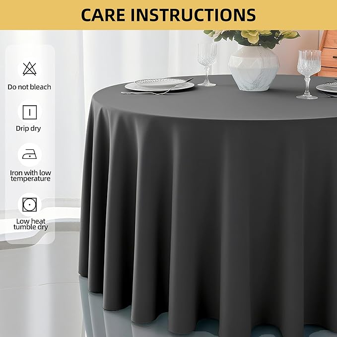 2-Pack Round 108-inch Grey Table Cloths, Solid Stain and Wrinkle Resistant Circular Tablecloth, Premium Plain Weave Polyester Fabric Table Linen Covers for Hotel, Banquet