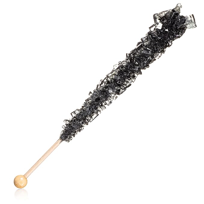 Black Rock Candy Sugar Sticks - Black Cherry Flavored - 24 Individually Wrapped Candy Party Favors