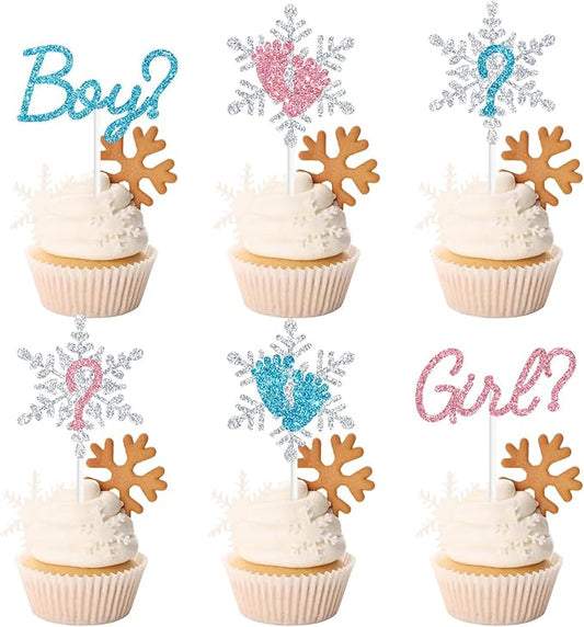 Snowflake Baby Shower Cupcake Toppers, Boy or Girl, Pink or Blue, Little Snowflake, Winter Theme Baby Shower Gender Reveal Party Decorations 16PCS