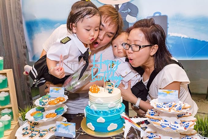 Happy Birthday Cake Topper - Glitter Light Blue Birthday Cake Top Decorations (Light Blue)