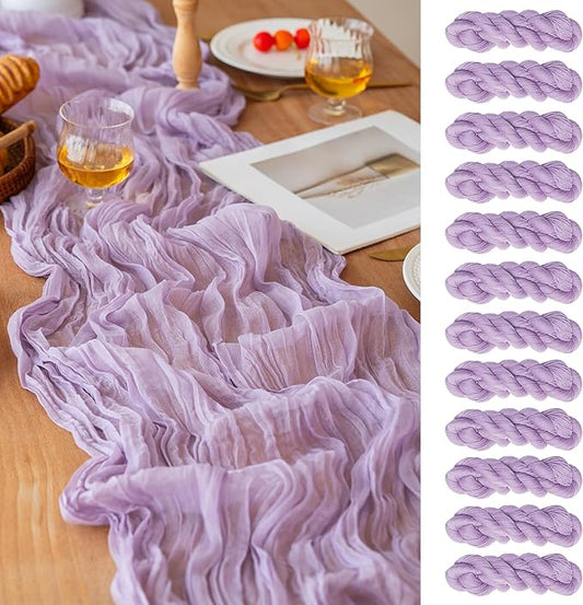 FEXIA 12 Pack Lilac Table Runner 35x120 Inches for Baby Shower Decoration Gauze Rustic Table Runner for Wedding Party First Communion Centerpiece Engagement Bridal Shower Boho Decoration