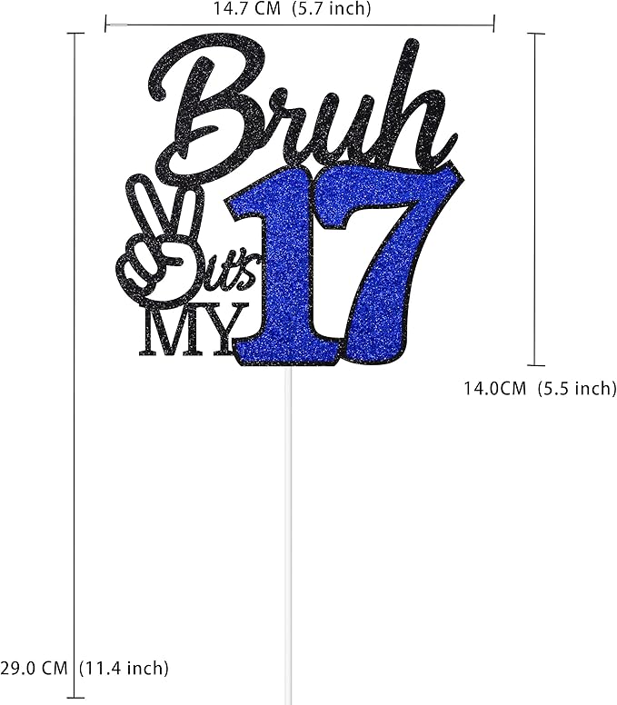 1 Pcs Bruh I'm 17 Cake Topper, Happy 17th Birthday Cake Pick, It's My 17th Birthday Party Decoration For Boys, Funny Boy Cheers To 17 Year Party Supply(Blue & Black)