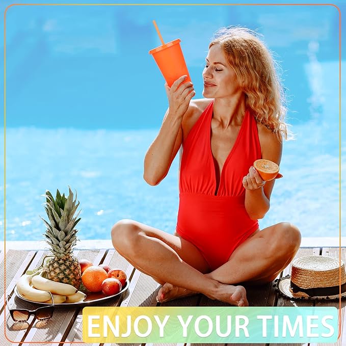 Honeydak 30 Pack Tumbler with Straw and Lid Bulk Cups for Gifts Glitter Plastic Coffee Cups 24-27 oz Reusable Water Bottle Iced Coffee Travel Mug Party Favors for Birthdays Travel (Elegant Color)