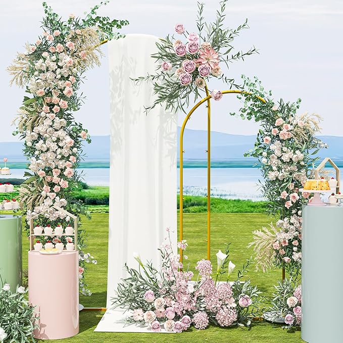 Snughome Arch Backdrop Stand, Set of 2 Metal Arch Stand (7.2FT+6FT), Gold Wedding Arch Frame for Party, Baby Shower, Holiday, Ideal for Balloon Flower