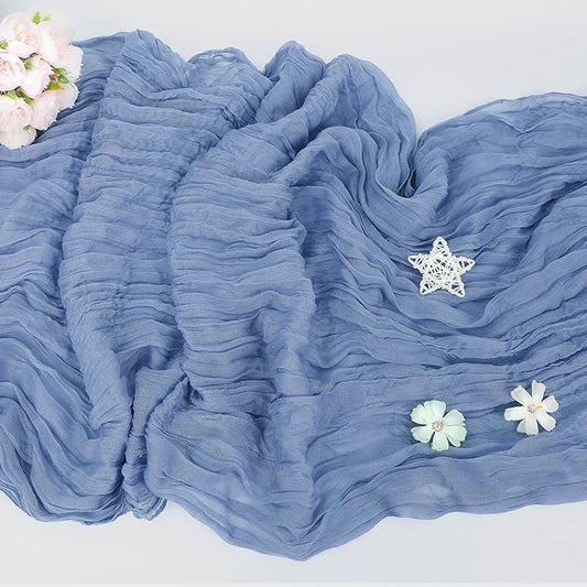 1 Pack Cheesecloth Table Runner Rustic Sheer Boho Gauze 35 x 120 Inch Centerpiece Cheese Cloth for Bridal Baby Shower Summer Spring Decorations Dusty Blue