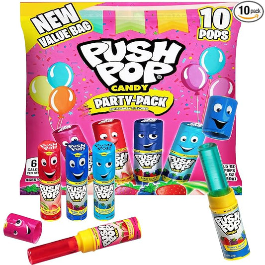 Push Pop Christmas Candy Variety Pack, 10 Ct Lollipops Individually Wrapped in Fruity Flavors, Bulk Individually Wrapped Hard Candy, Birthday Party Favors, Stocking Stuffers, Kids Gifts