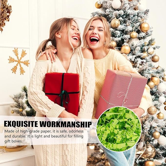 1 LB Fluorescent Green Crinkle Cut Paper Shred Filler Great for Gift Wrapping, Basket Filling, Birthday, Wedding, Halloween, Thanksgiving, Christmas Day, New Year Party Decorations Filling Supplies